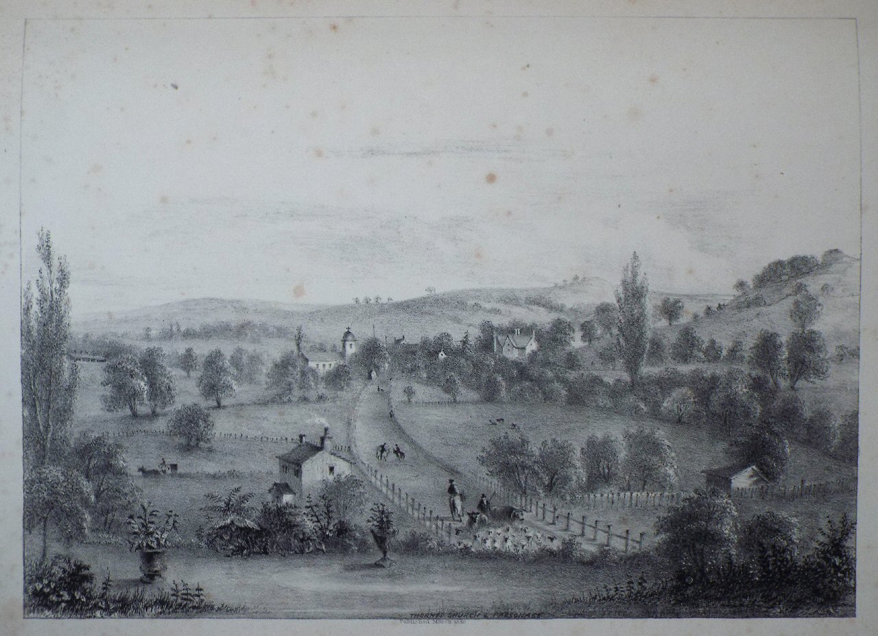 Lithograph - Thorne's church & parsonage - Kilby